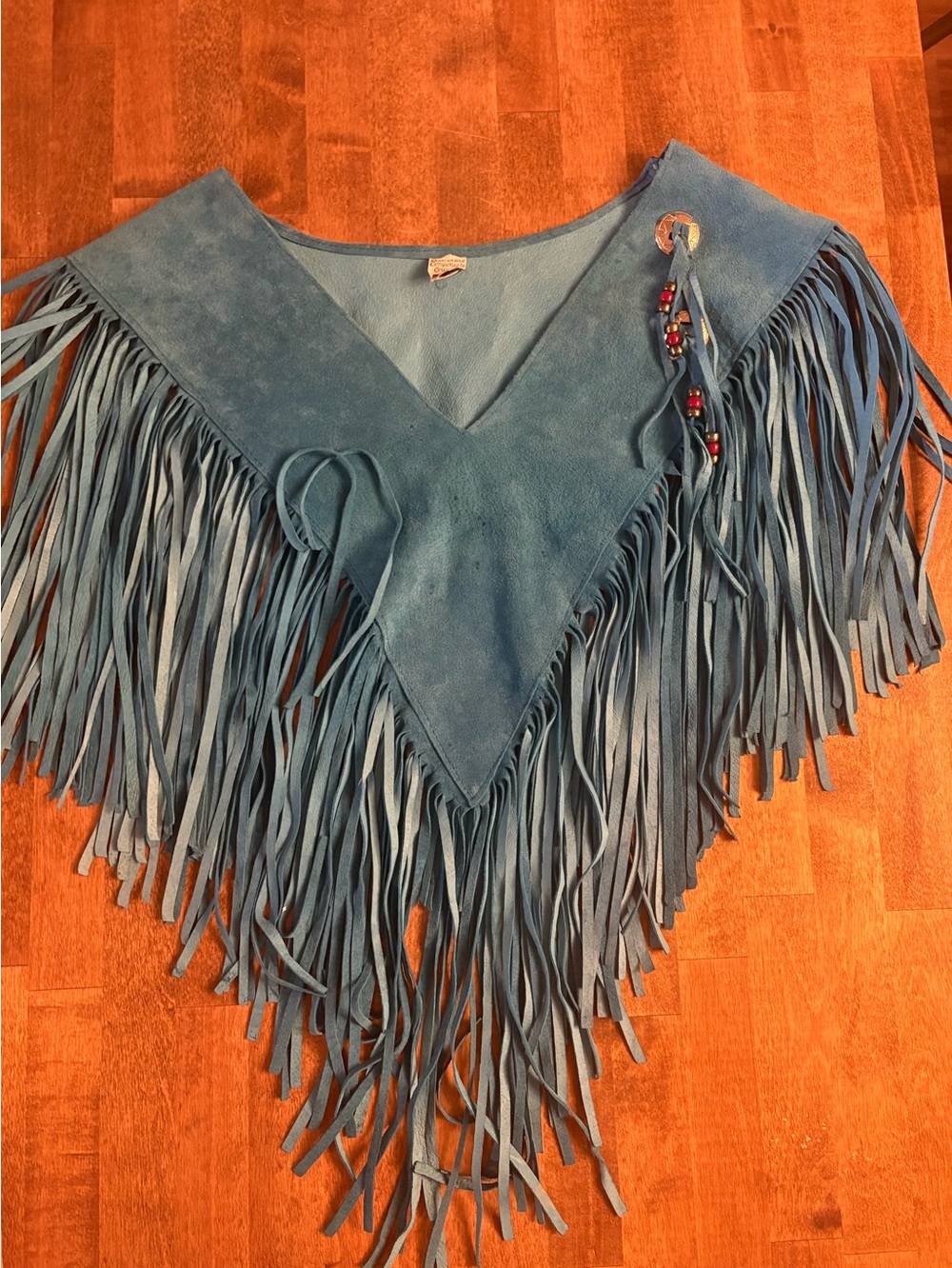 Vintage Blue Suede Leather Fringe Poncho Cape Western Boho USA
